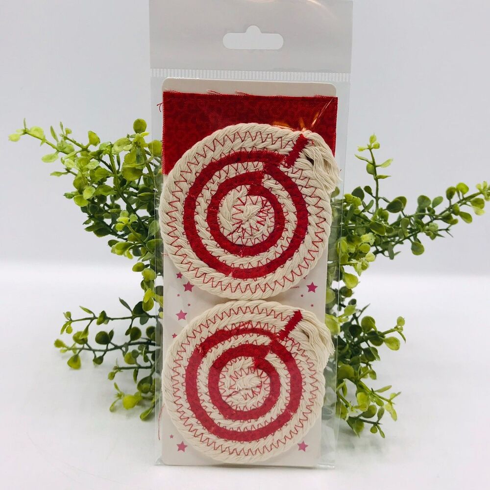Rope Car Coasters Boho Red One Set of 2  Machine Washable For Car Cup Holders